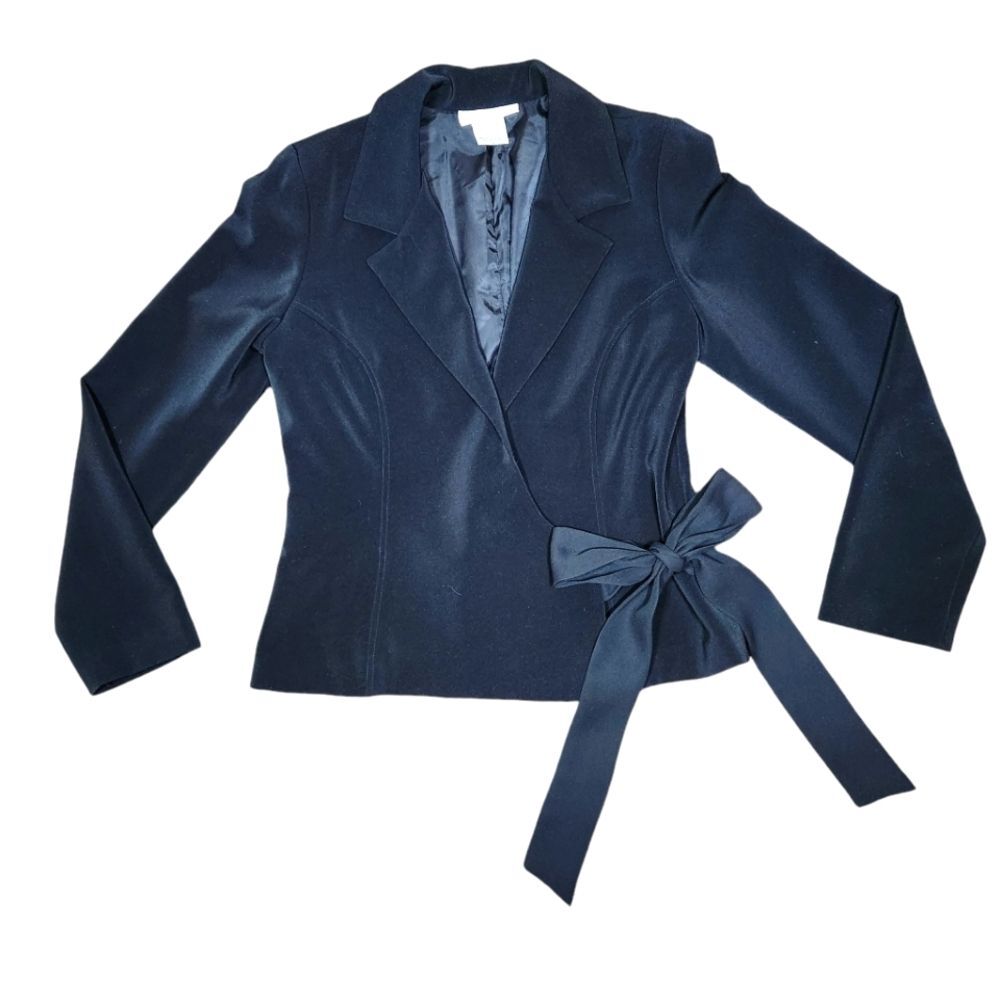 Y2K WHBM White House Black Market Blazer Wrap Jacket Black Bow Siren 4 Office S